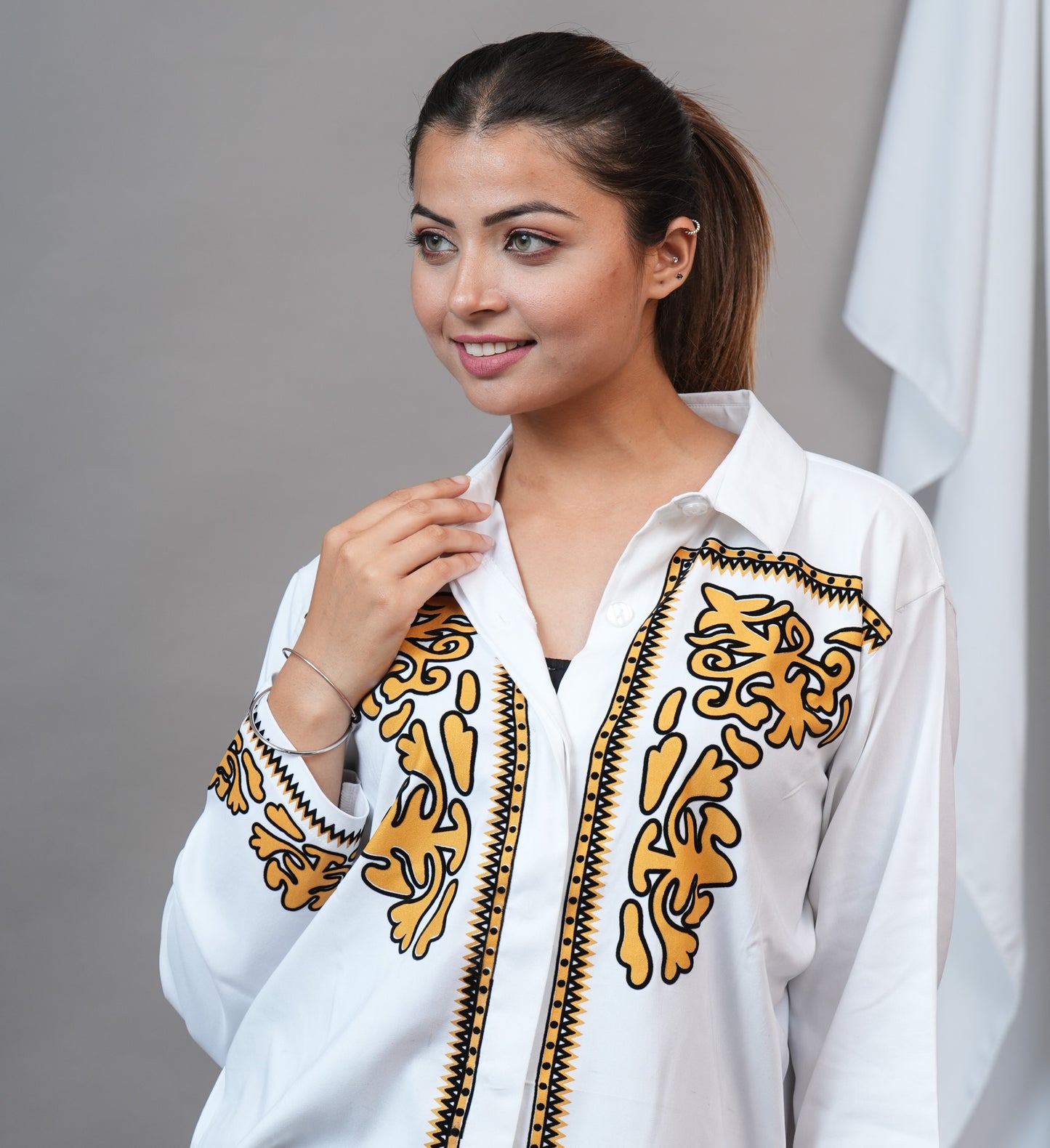 White premium flocked shirt