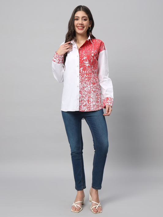 White and Red Puffed Shirt with detailed stiching