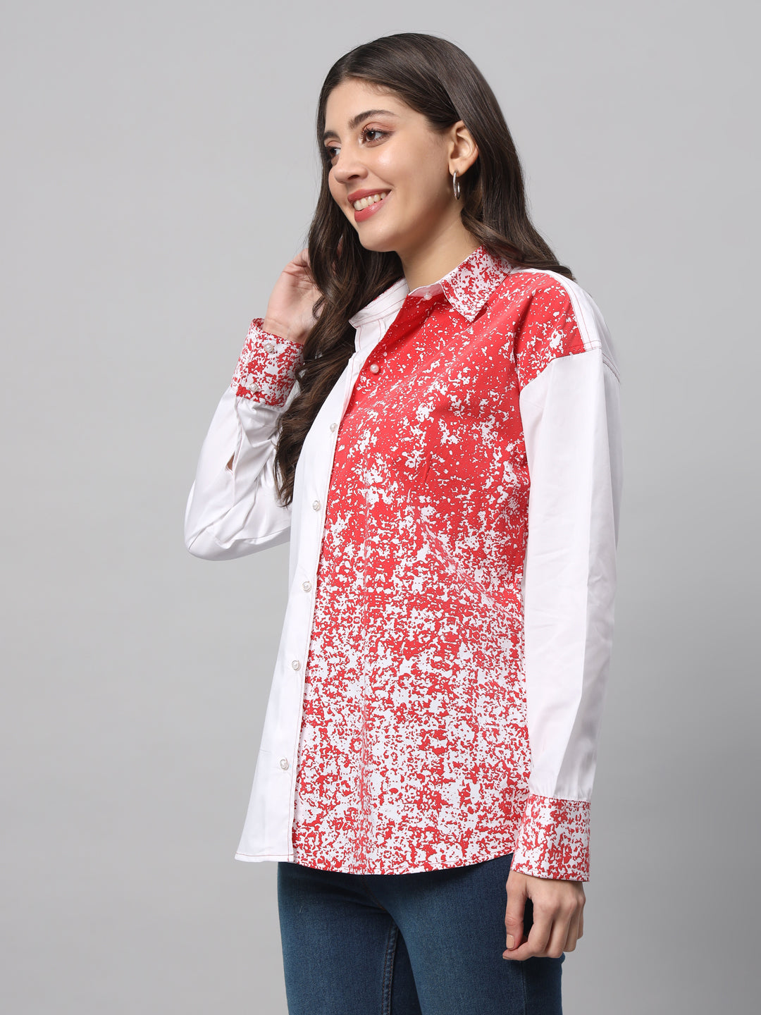 White and Red Puffed Shirt with detailed stiching