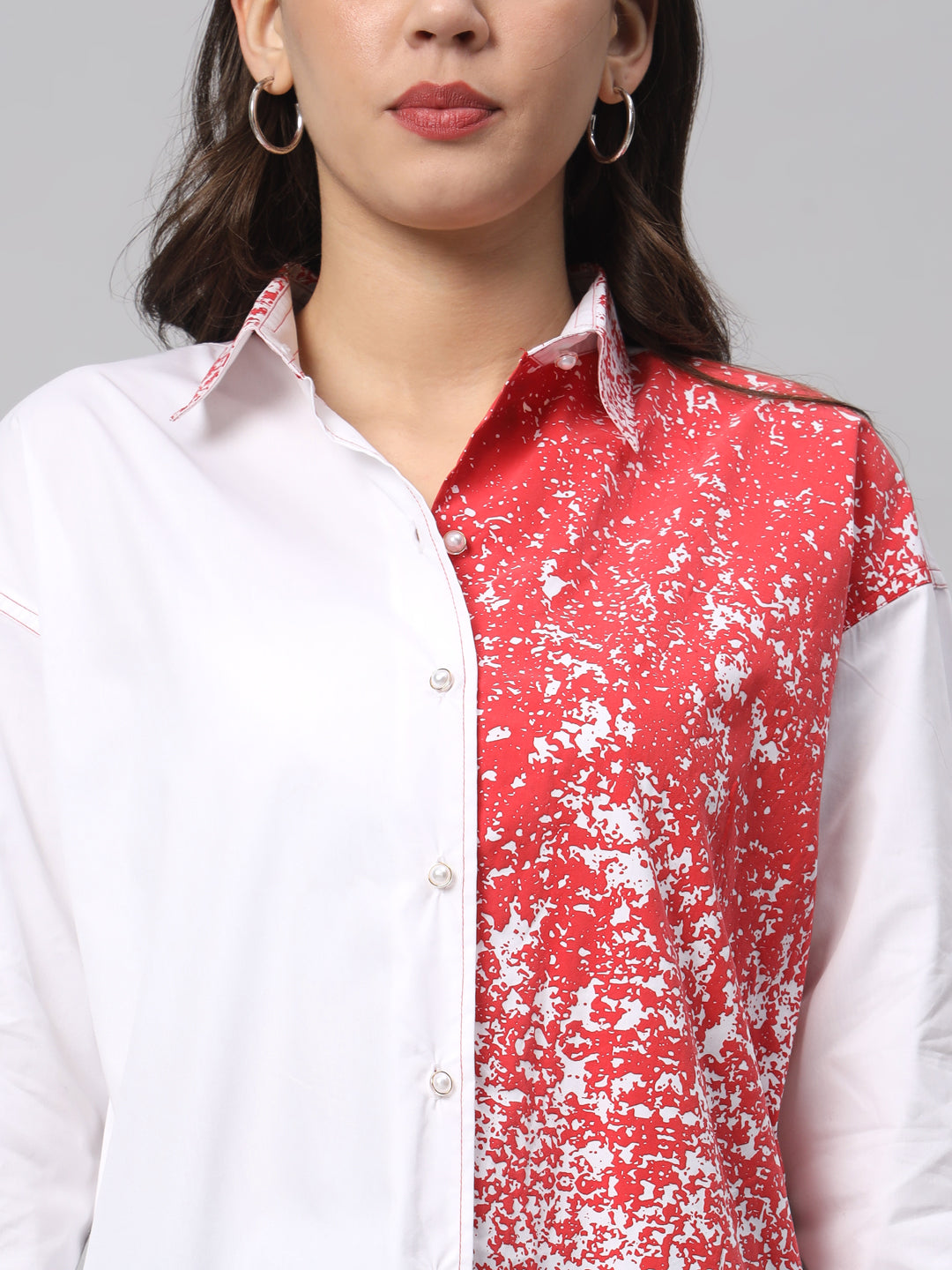 White and Red Puffed Shirt with detailed stiching