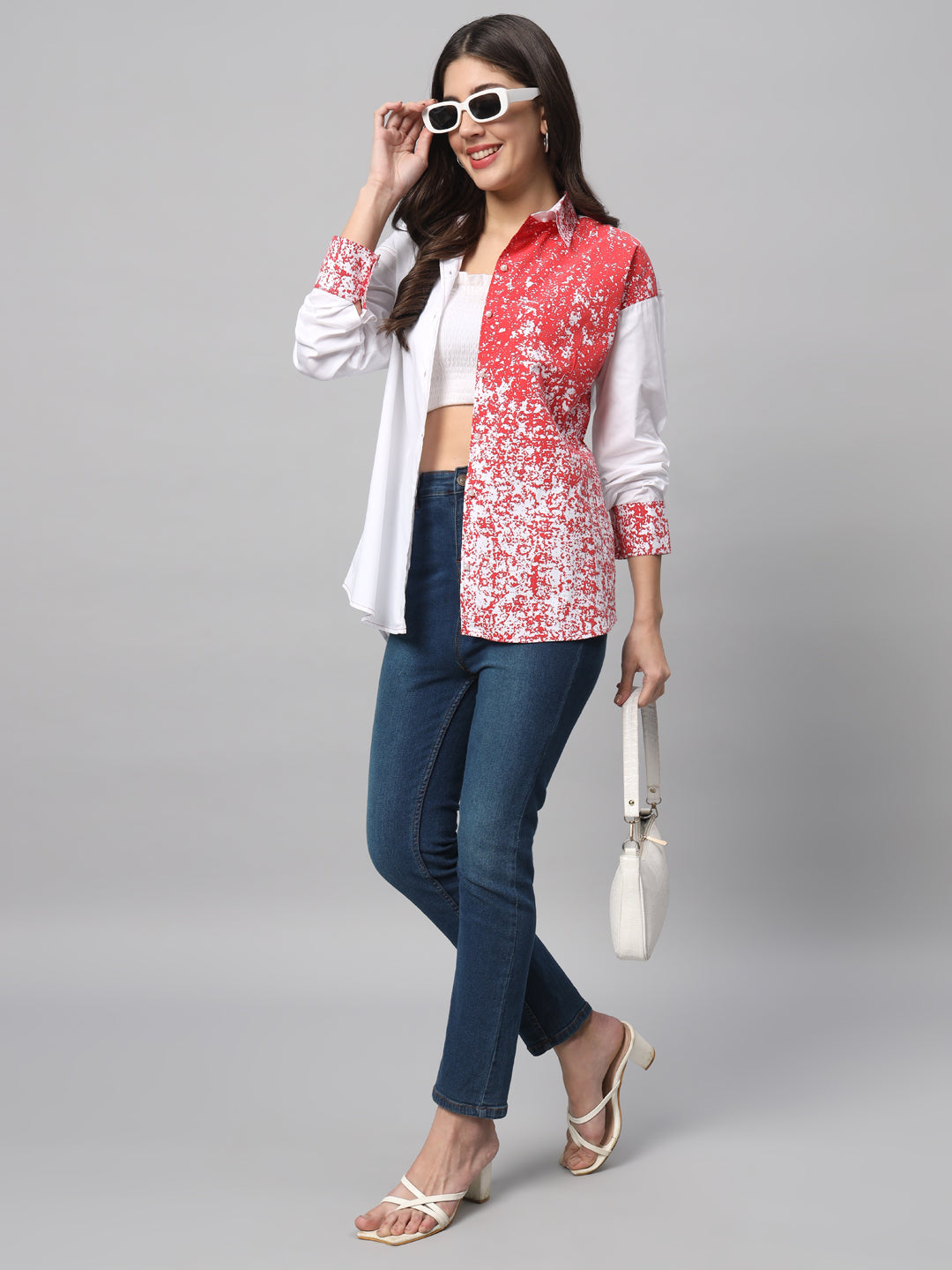 White and Red Puffed Shirt with detailed stiching