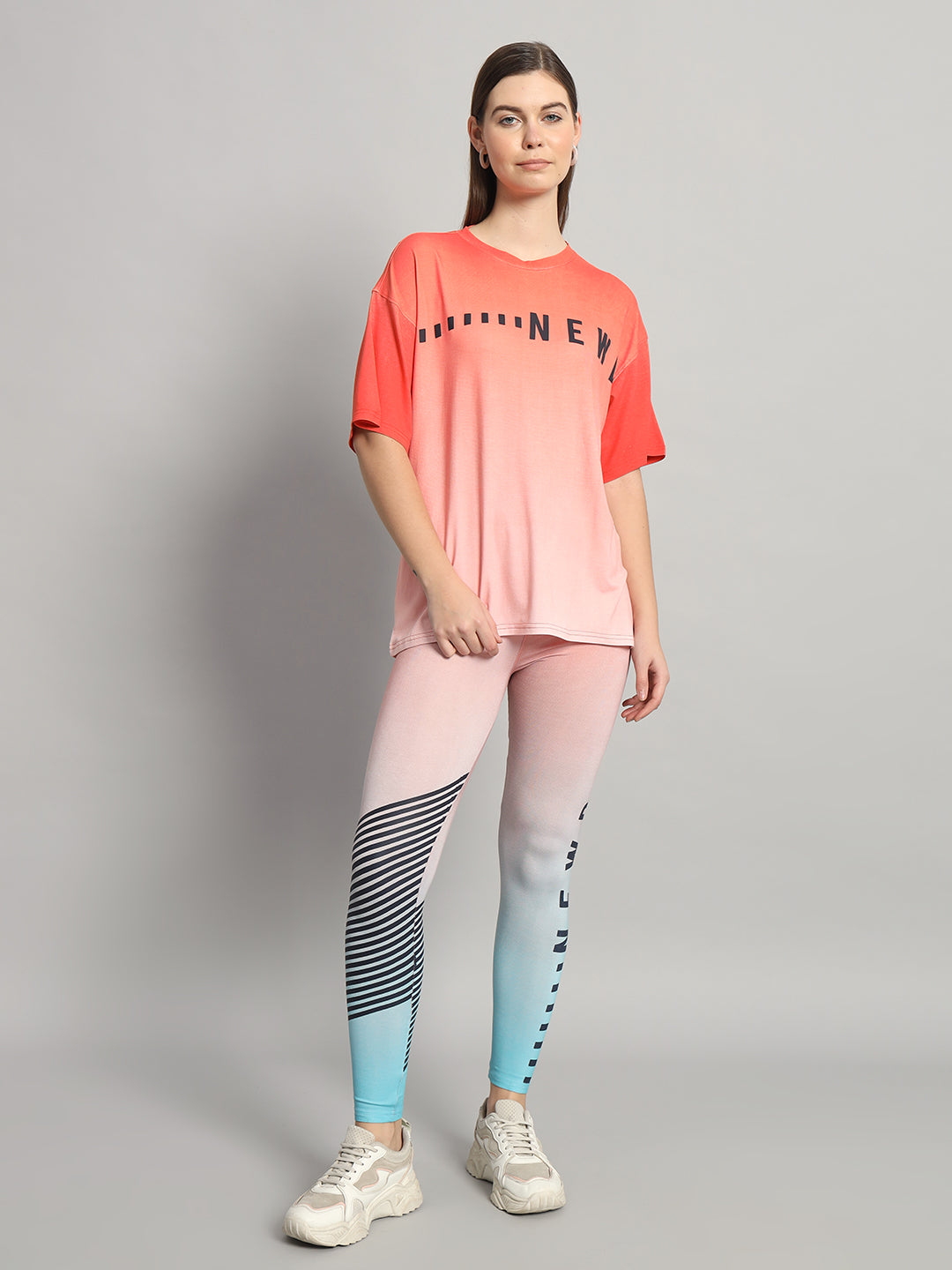 Sunset Orange Ombre Print Leggings Set