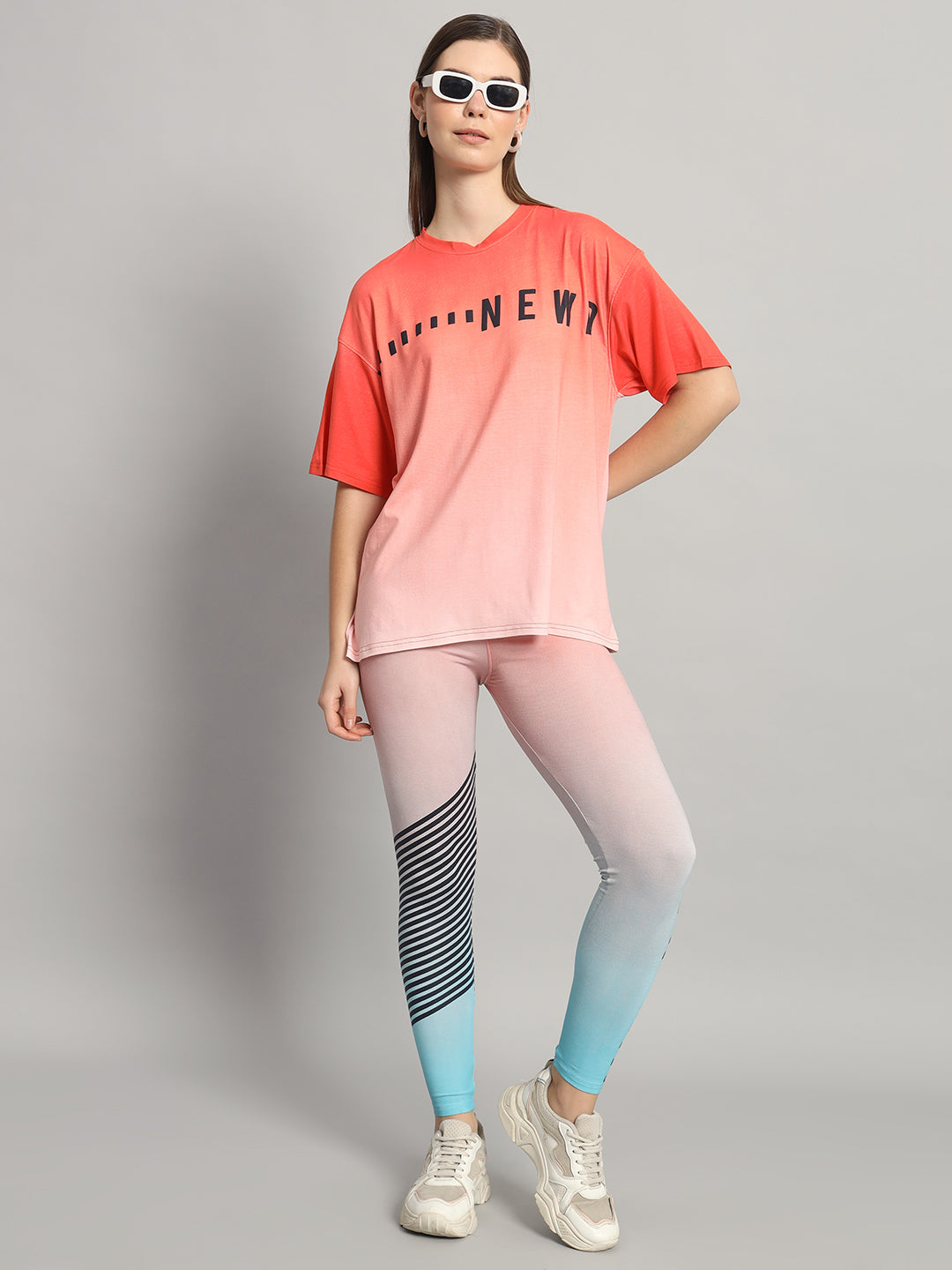 Sunset Orange Ombre Print Leggings Set