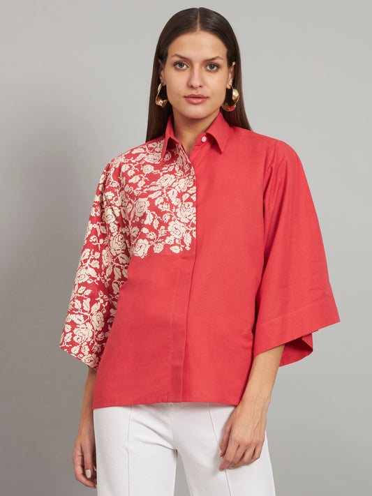 GOLDEN HOUR Red Hand embellished Shirt with baggy sleeve