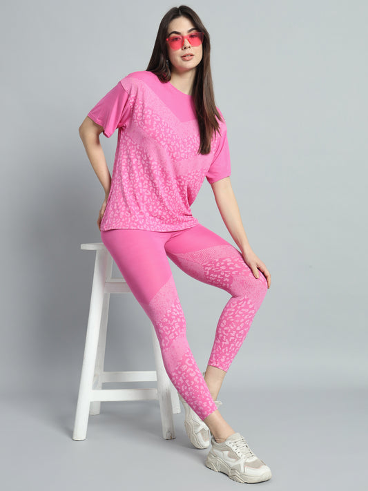 Candy pink puff leggings set