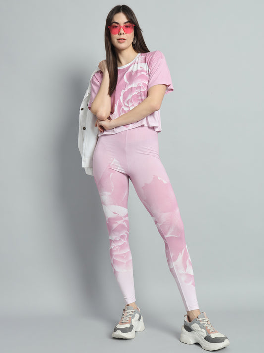 Pink rose leggings set