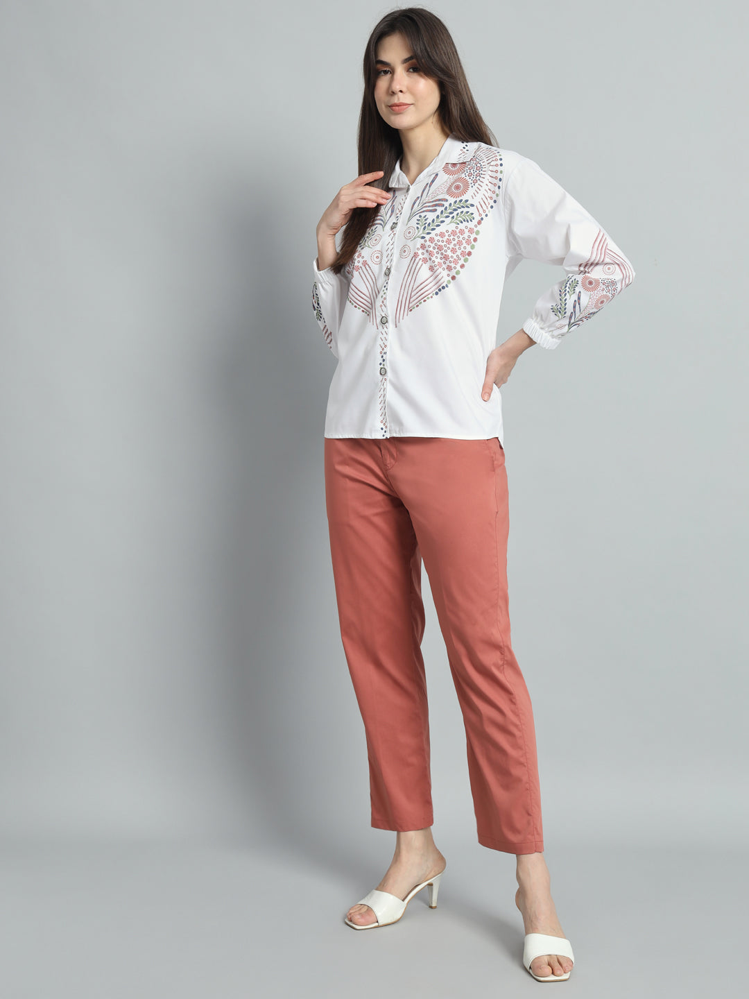 White Shirt coordinate set with Peach Pants