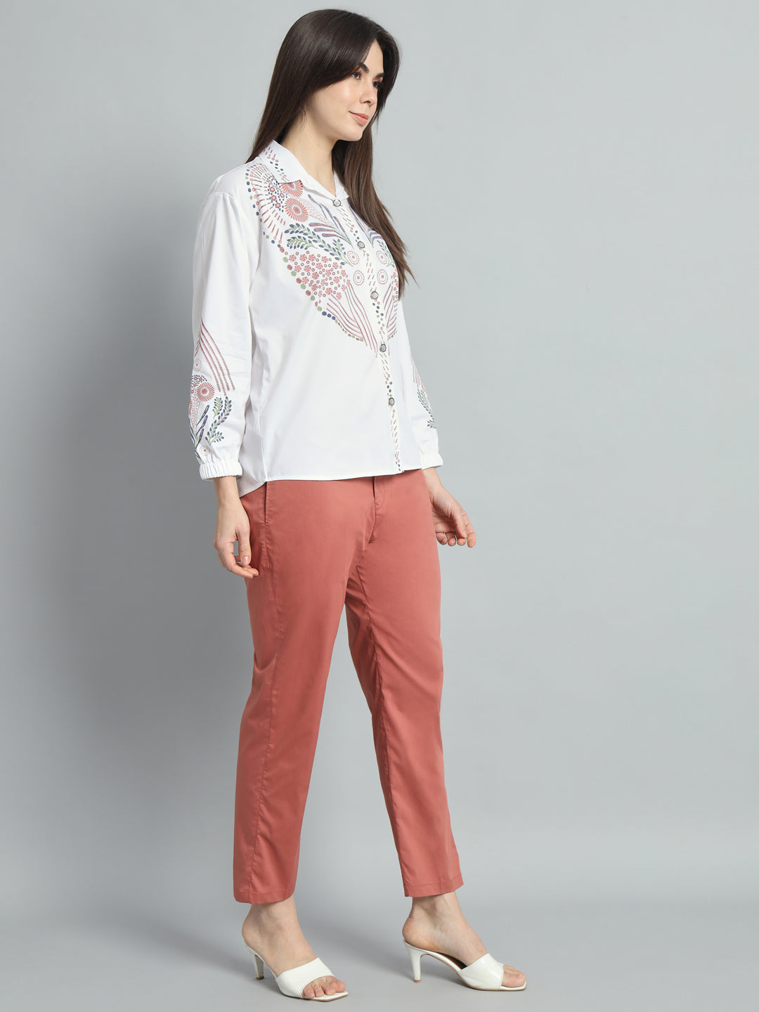 White Shirt coordinate set with Peach Pants