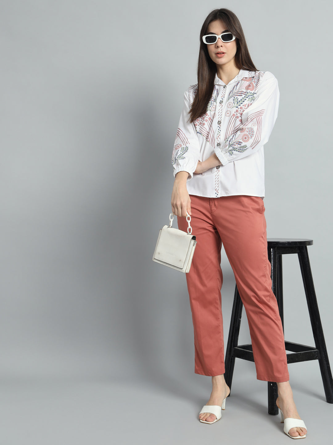 White Shirt coordinate set with Peach Pants