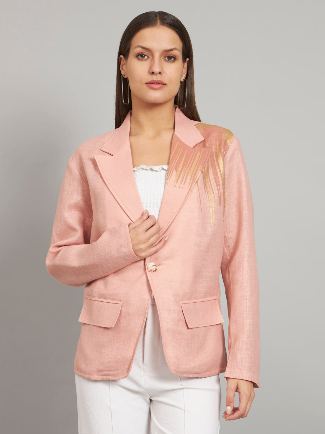 Candy Pink Blazer in Linen Fabric