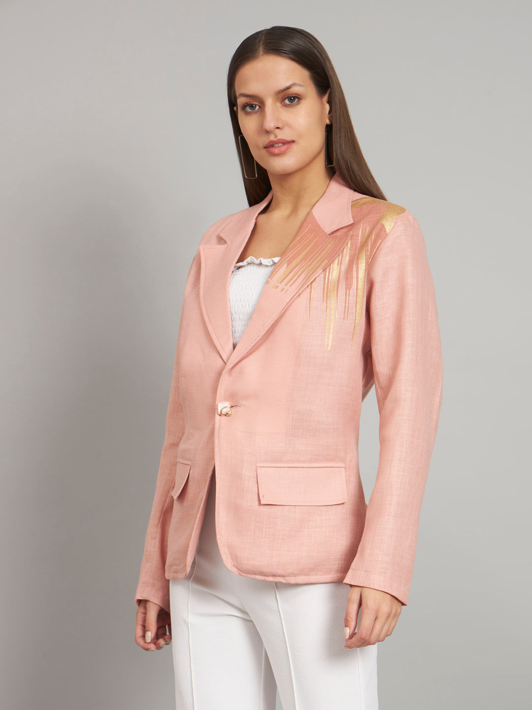 Candy Pink Blazer in Linen Fabric