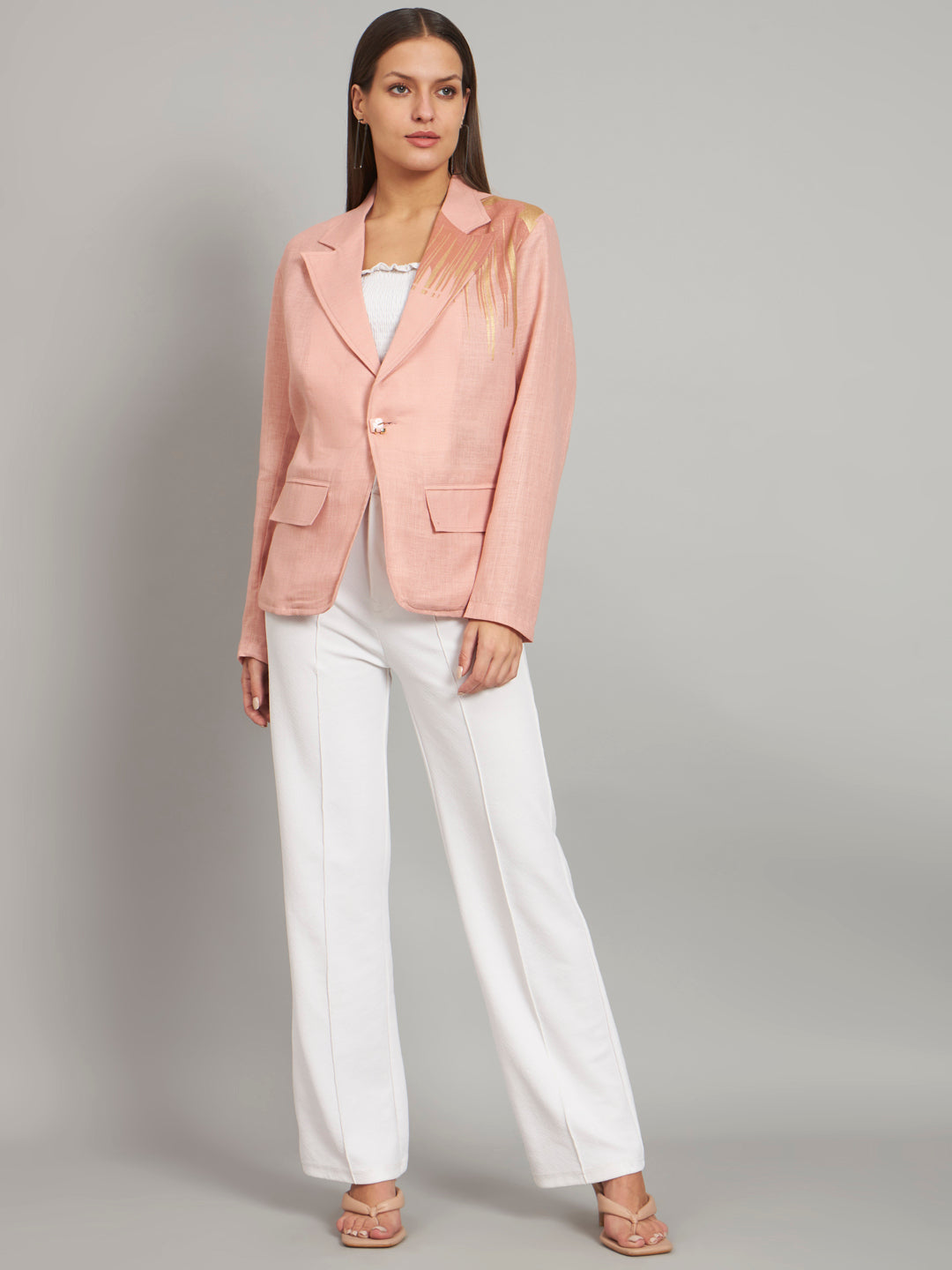 Candy Pink Blazer in Linen Fabric