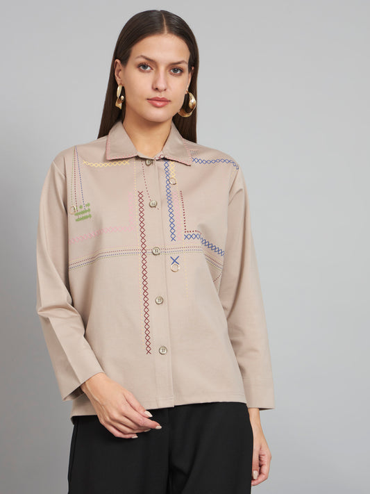 GOLDEN HOUR Grey shirt with printed highlight and embellishments