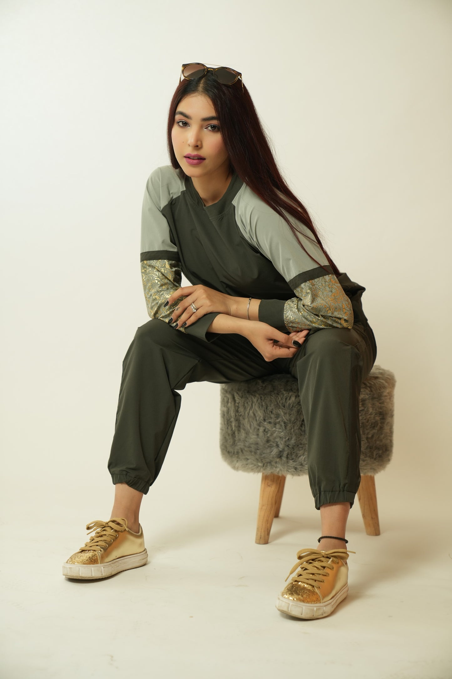 Olive foiled raglan sleeves co-ord set