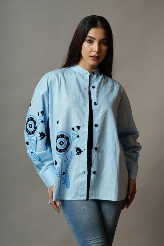 Blue Flocked Overshirt