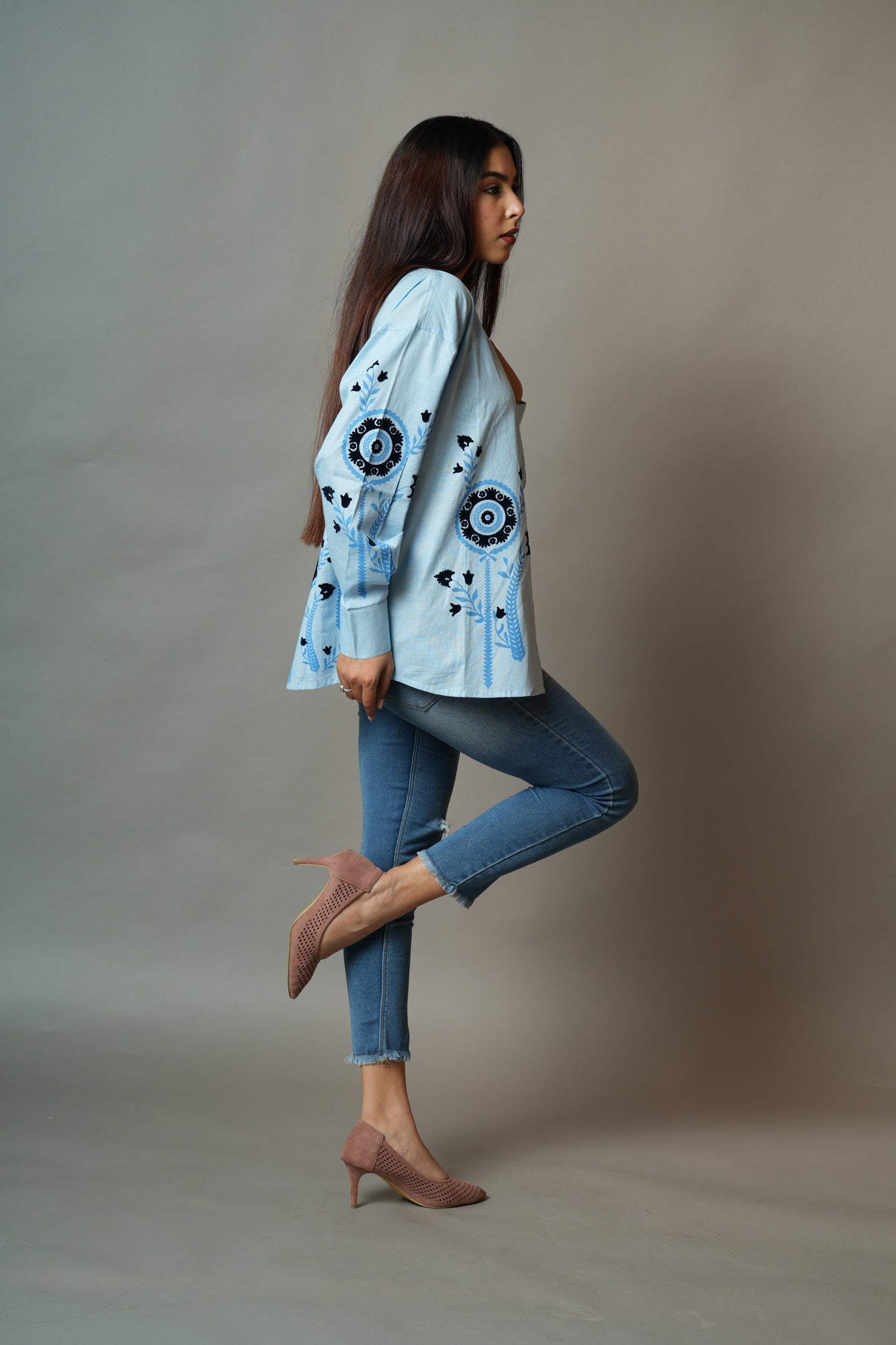 Blue Flocked Overshirt