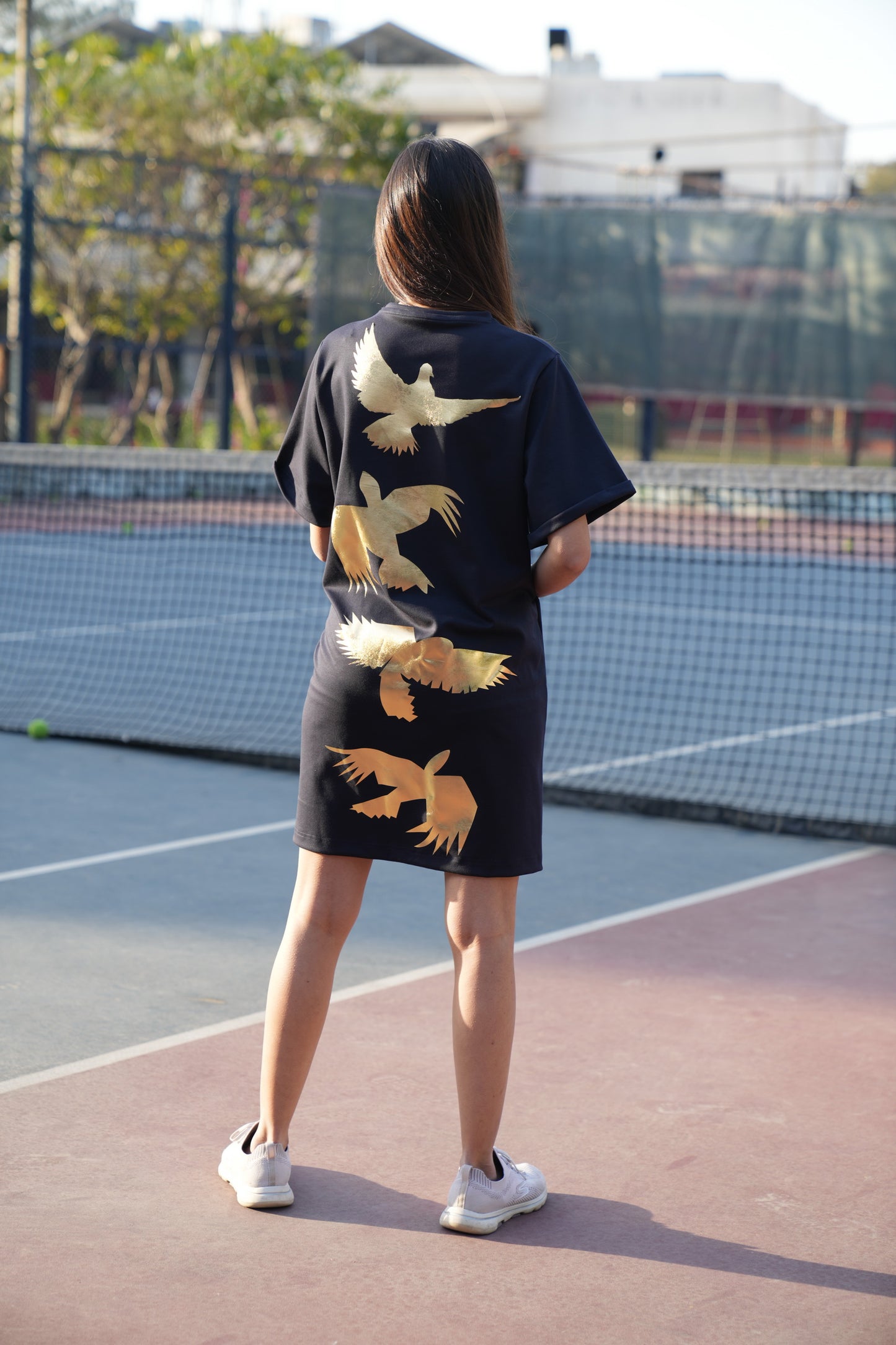 Navy Premium Foiled T-shirt Dress