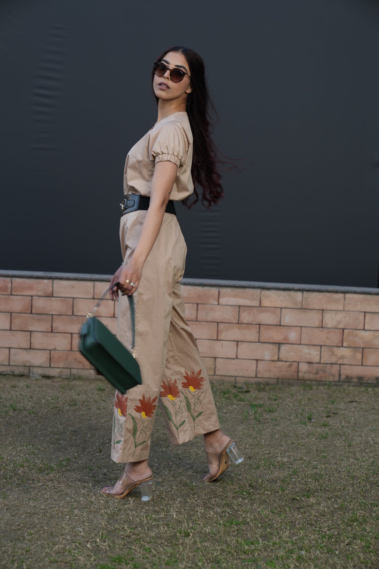 Beige Floral Print Jumpsuit