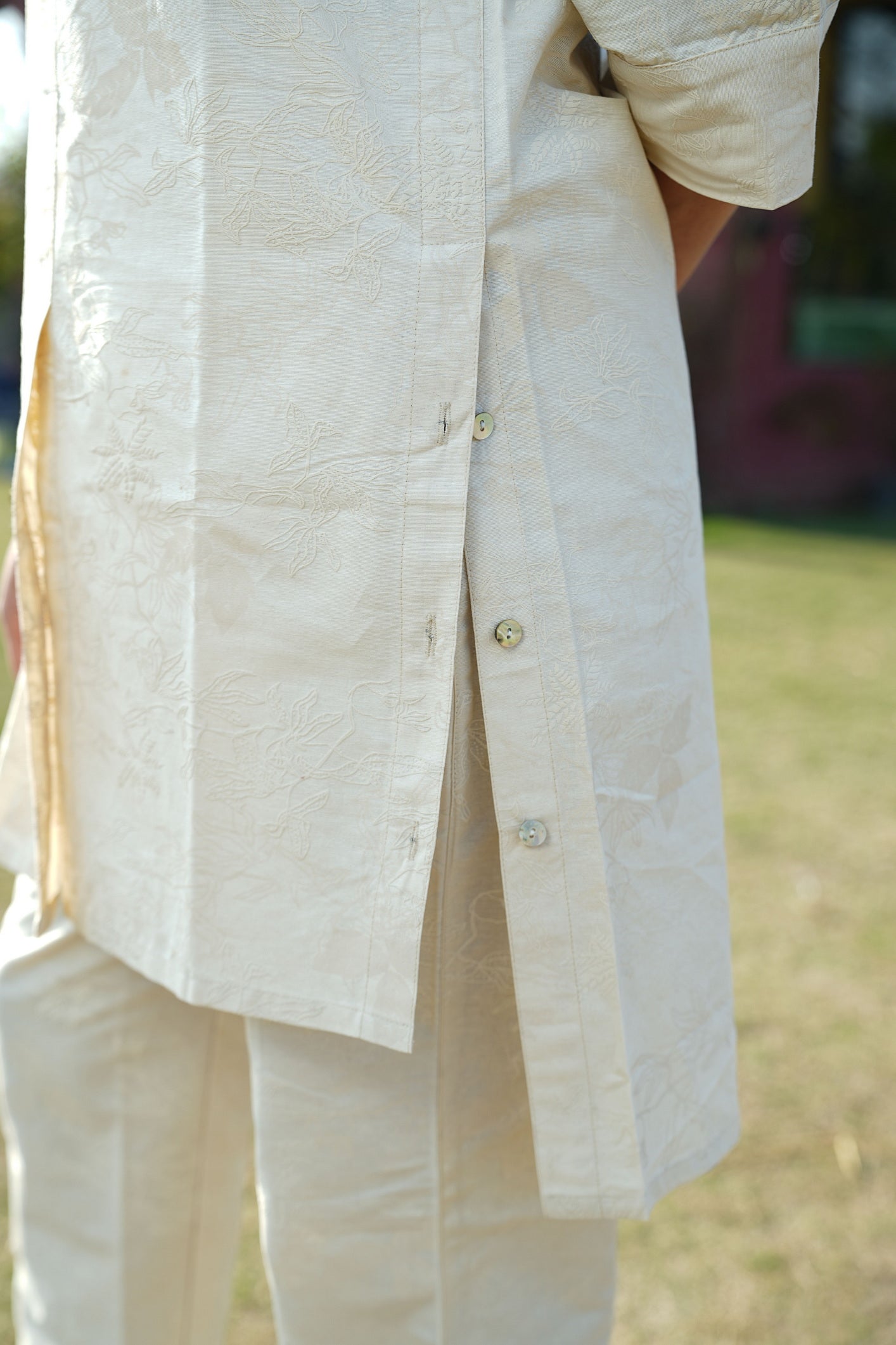 Beige Tone On Tone Tunic With Pants