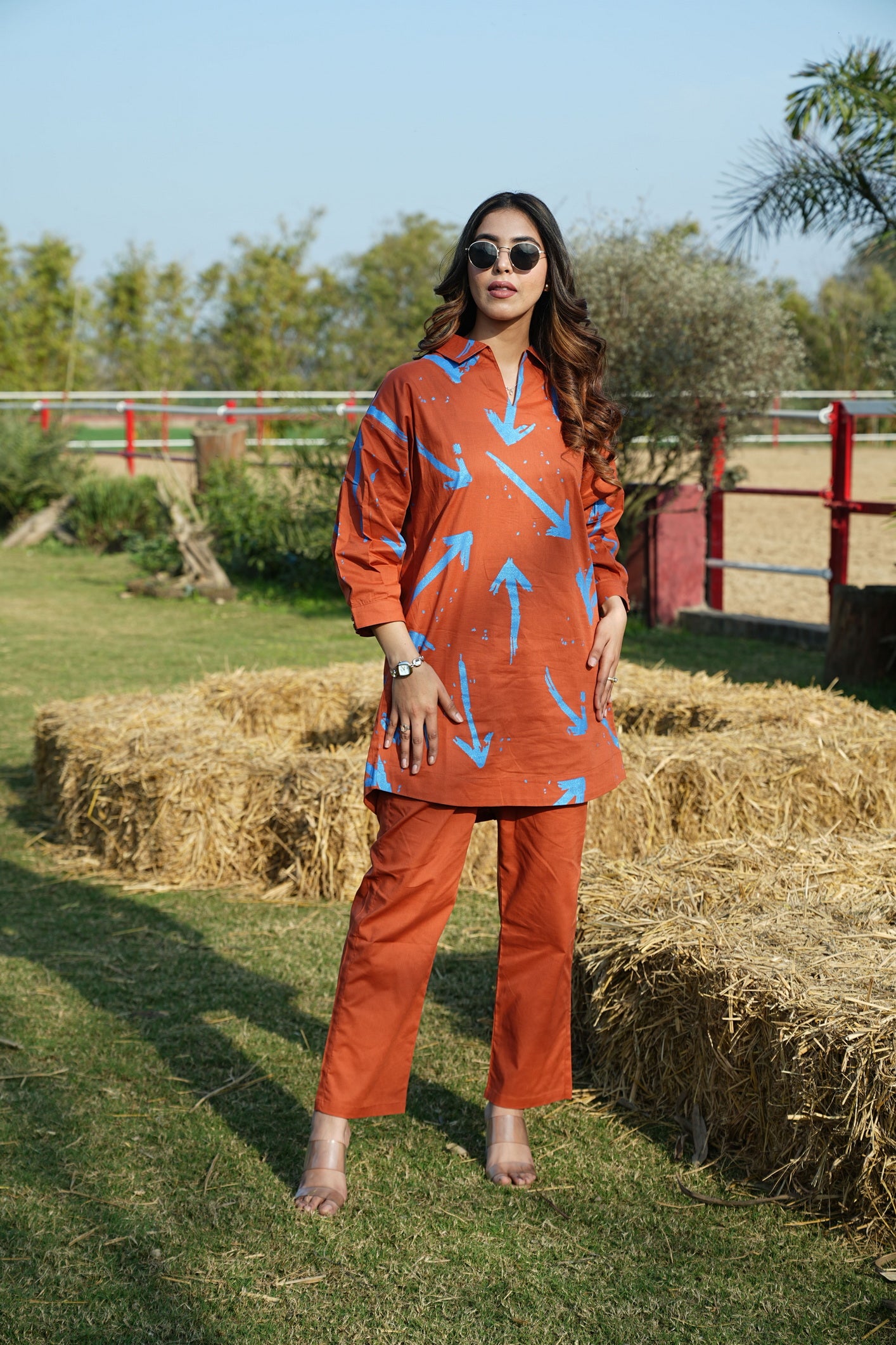 Pumpkin Orange Arrow Tunic With Pants